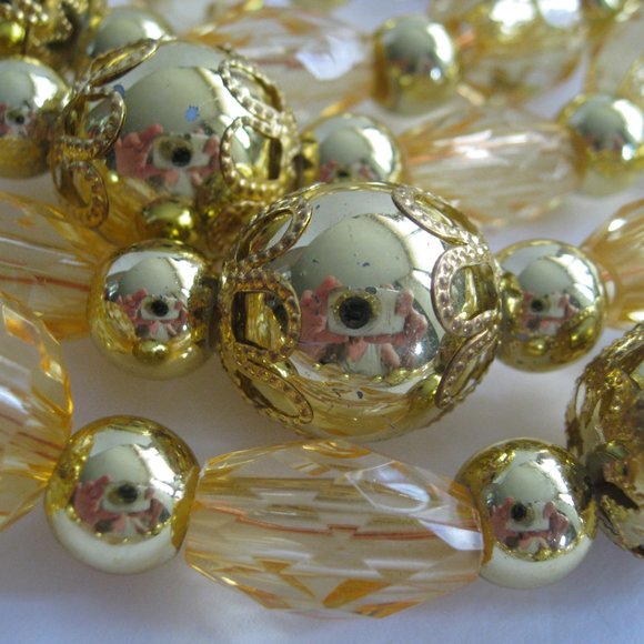 LED Lighted Bead Christmas Garland Amber Lights Meil Creations 9 Feet Battery Op - Picture 9 of 14